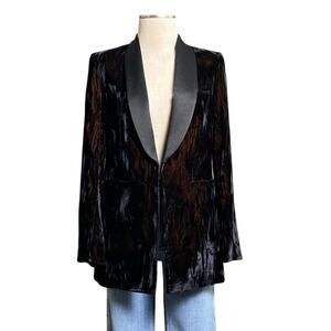 Alice+Olivia 2 Macey $550 Crushed Velvet Blazer Long Tuxedo Jacket Black NEW!